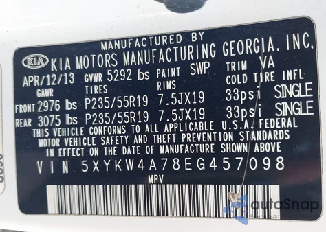 2014 Kia Sorento Limited V6 from USA, damaged, VIN 5XYKW4A78EG457098